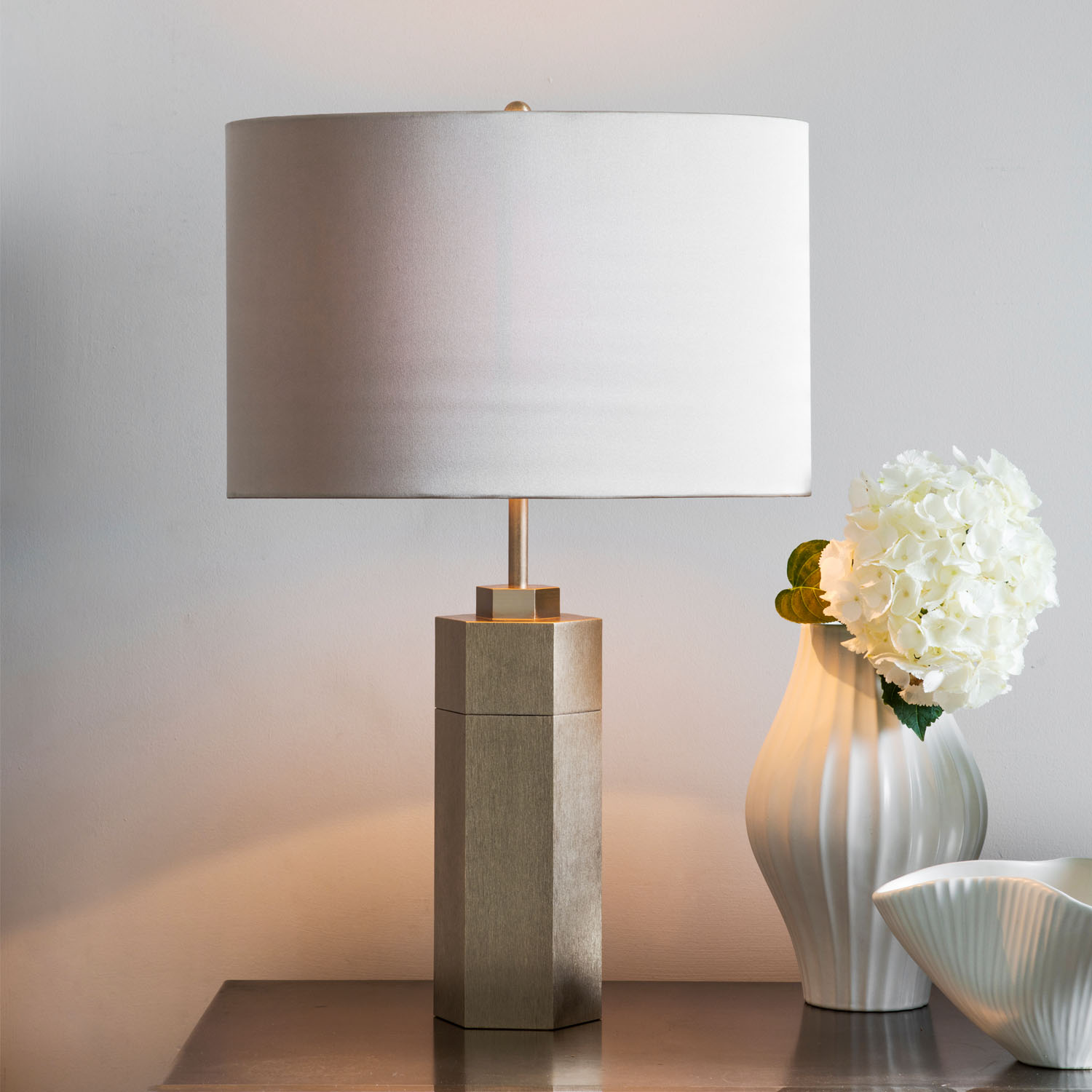 Stem Table Lamp in Gold with Birch Silk Shade